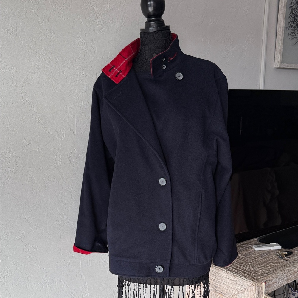 Vintage Burberry wool Red Plaid with Navy Label. Size M.